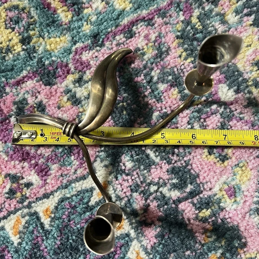 Pair Hans Jensen‎ Cala Lily Silver Plate Candleholders CP NCI Denmark & Candles
